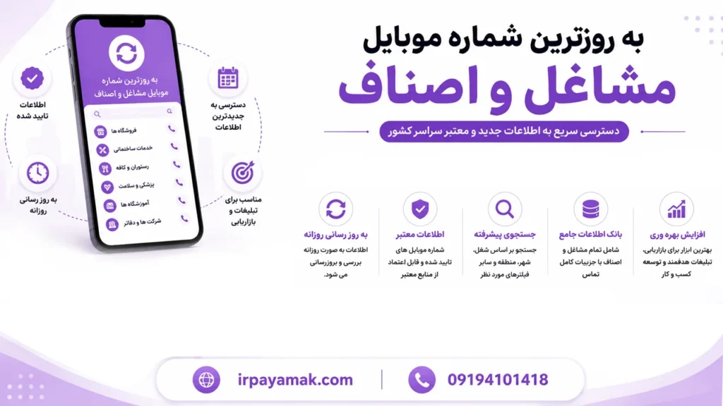 به روزترین شماره موبایل مشاغل با آی آر پیامک